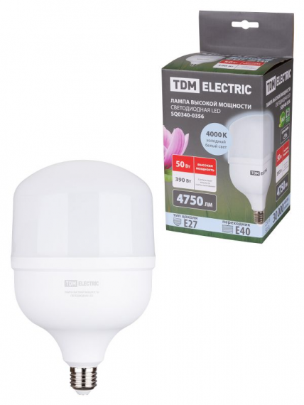 Фотография товара 'Tdm Лампа светодиодная T 50 Вт, 230 В, 4000 К, E27 (140x225 мм) SQ0340-0356'