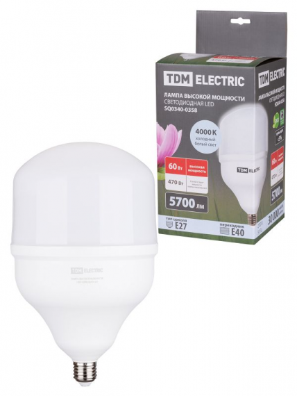 Фотография товара 'Tdm Лампа светодиодная T 60 Вт, 230 В, 4000 К, E27 (160x268 мм) SQ0340-0358'