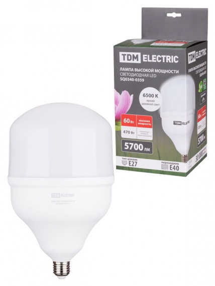 Фотография товара 'Tdm Лампа светодиодная T 60 Вт, 230 В, 6500 К, E27(160x268 мм) SQ0340-0359'
