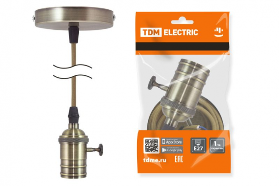 Фотография товара 'Tdm Патрон Е27 с выключателем с подвесом 1 м, металлический Лофт SQ0335-0074'