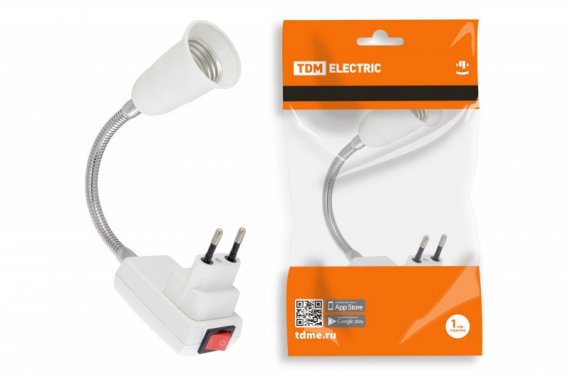 Фотография товара 'Tdm Переходник вилка-Е27 гибкий 150мм с выключателем SQ0335-1012'