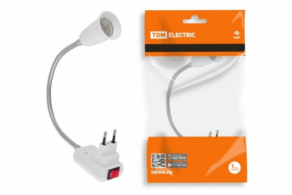 Фотография товара 'Tdm Переходник вилка-Е27 гибкий 300мм с выключателем SQ0335-1011'