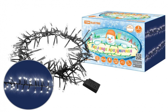 Фотография товара 'Tdm Гирлянда светодиодная Мишура, 320LED, 8 режимов, 250 В, IP20 SQ0361-0091'