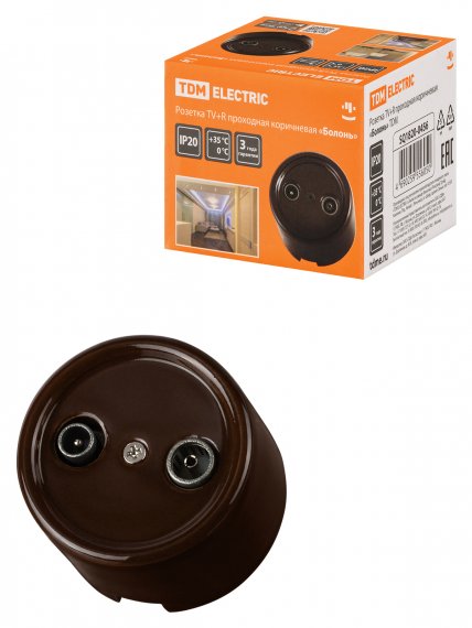 Фотография товара 'Tdm Розетка TV+R проходная коричневая «Болонь», SQ1820-0456'