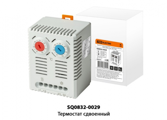 Фотография товара 'Tdm Термостат сдвоенный NO/NC (охлаждение/обогрев) 10/5A 230В от 0 до +60°C SQ0832-0029'