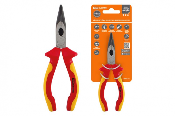 Фотография товара 'Tdm Длинногубцы изогнутые диэлектрические, 160 мм, 1000 В, CR-V, ЭкспертЭлектрик SQ1010-0107'