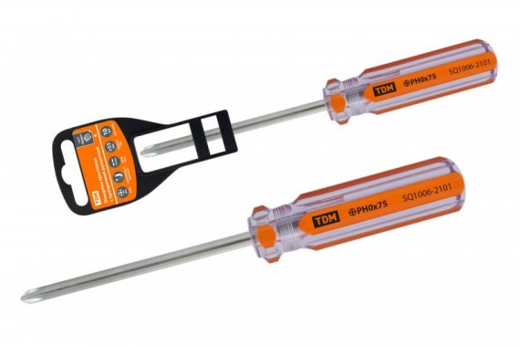 Фотография товара 'Tdm Отвертка крестовая, прозрачная рукоятка, углеродистая сталь, тип PH2 x 100 мм, серия Гранит SQ1006-2105'