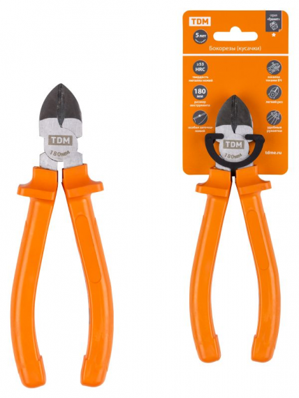 Фотография товара 'Tdm Бокорезы (кусачки), с пластиковыми рукоятками, углеродистая сталь, Гранит SQ1009-0302'