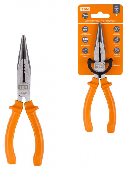 Фотография товара 'Tdm Длинногубцы (тонкогубцы), с пластиковыми рукоятками, углеродистая сталь, Гранит SQ1009-0202'