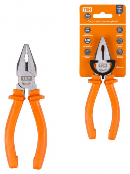 Фотография товара 'Tdm Пассатижи (плоскогубцы), с пластиковыми рукоятками, углеродистая сталь, Гранит SQ1009-0101'
