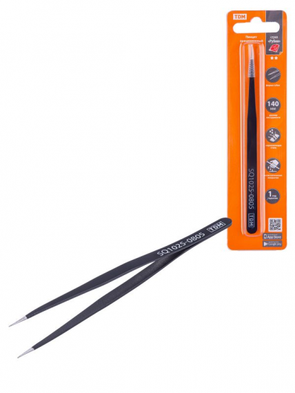 Фотография товара 'Tdm Пинцет прецизионный прямой 140 мм, острое жало, нерж., антистатич. покр., Рубин SQ1025-0805'