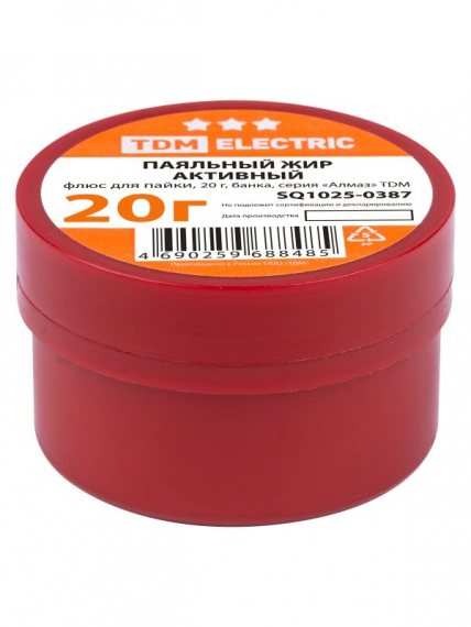Фотография товара 'Tdm Флюс для пайки, паяльный жир активный, 20 г, банка, серия Алмаз SQ1025-0387'