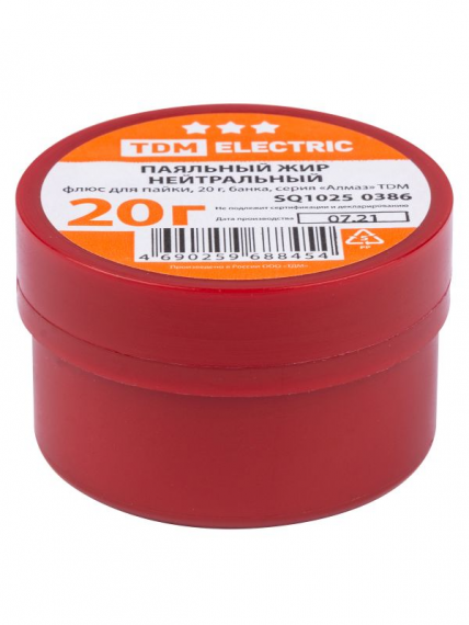 Фотография товара 'Tdm Флюс для пайки, паяльный жир нейтральный, 20 г, банка, серия Алмаз SQ1025-0386'