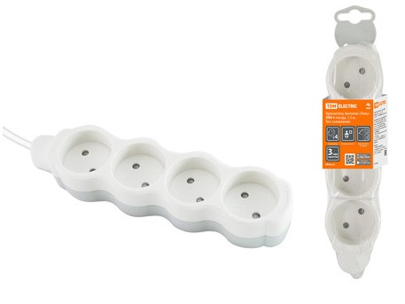 Фотография товара 'Tdm Удлинитель бытовой Люкс УЛ4 4 гнезда, 10м, б/з, с з/ш, ПВС 2х0,75 мм2 10А/250В SQ1303-0189'