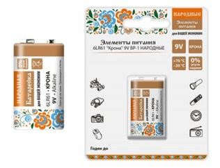 Фотография товара 'Tdm Элемент питания 6LR61 Крона 9V BP-1 Народный SQ1702-0016'