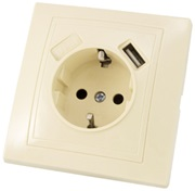 Фотография товара 'Tdm Розетка 2П+З с защ. шт. 16А 250В + USB порт 2,1А 5В Таймыр SQ1814-0140'