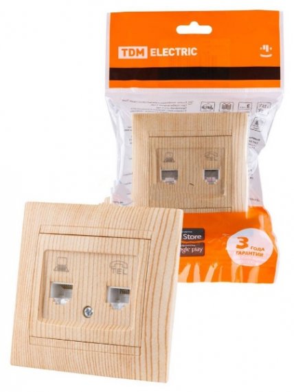 Фотография товара 'Tdm Розетка телефонная RJ11 + компьютерная RJ45 Лама SQ1815-0319'