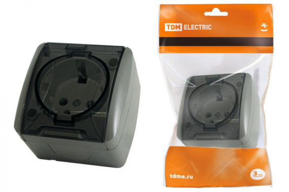 Фотография товара 'Tdm Розетка 2П+3 открытой установки IP54 16А с прозрачной крышкой Селигер SQ1818-0107'