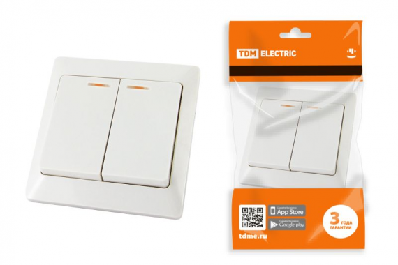 Фотография товара 'Tdm Выключатель 2 кл. с подсветкой 10А Ильмень SQ1823-0004'