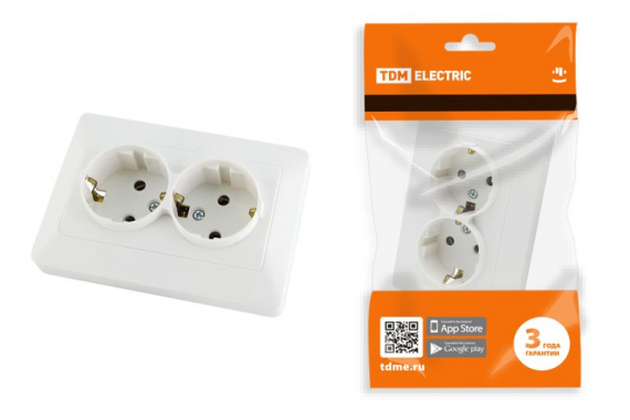 Фотография товара 'Tdm Розетка двойная 2П+З 16А 250В Ильмень SQ1823-0012'