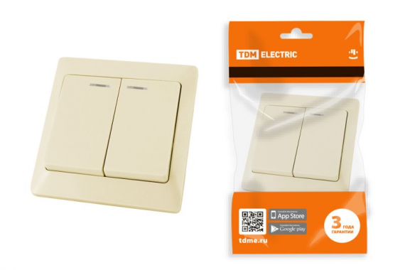 Фотография товара 'Tdm Выключатель 2 кл. с подсветкой 10А Ильмень SQ1823-0104'