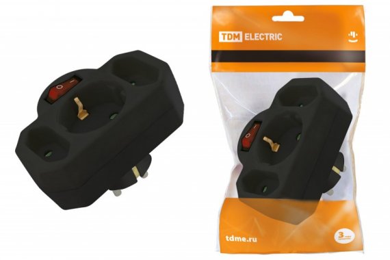 Фотография товара 'Tdm Блок на 3 гнезда с выключателем с индикацией: 1x2П+3 16А+2х2П 2,5А SQ1806-0202'