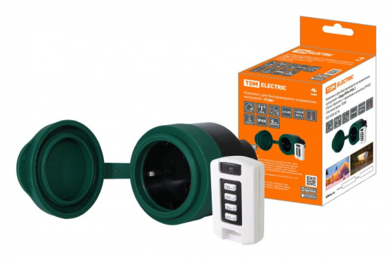Фотография товара 'Tdm Комплект для беспроводного управления нагр. Сад ПУ6-Р3К.1 (Пульт+розетка IP44) Уютный дом SQ1508-0216'