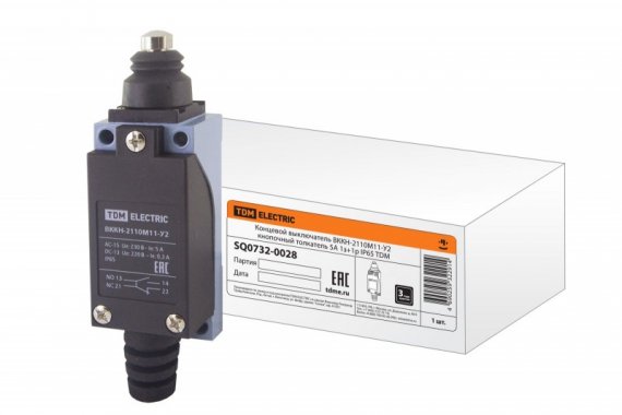 Фотография товара 'Tdm Концевой выключатель ВККН-2110М11-У2 кнопочный толкатель 5А SQ0732-0028'