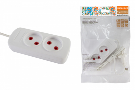 Фотография товара 'Tdm Удлинитель народный УН2 2 гнезда, 7метров, б/з, ШВВП 2х0,75 мм2 6А/250В SQ1303-1233'