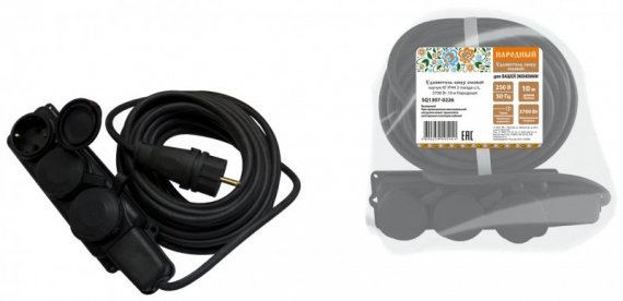 Фотография товара 'Tdm Удлинитель-шнур силовой каучук КГ IP44 3 гнезда с/з, 3700 Вт SQ1307-0229'