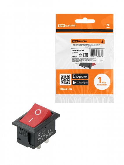Фотография товара 'Tdm SQ0746-0136 KCD1-101 250В AC/DC, 1P, 6А, (2с), ON-OFF'