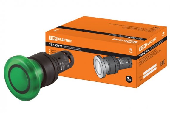 Фотография товара 'Tdm Кнопка грибовидная SB7-CWM31-220V(LED) d35мм SQ0746-0049'