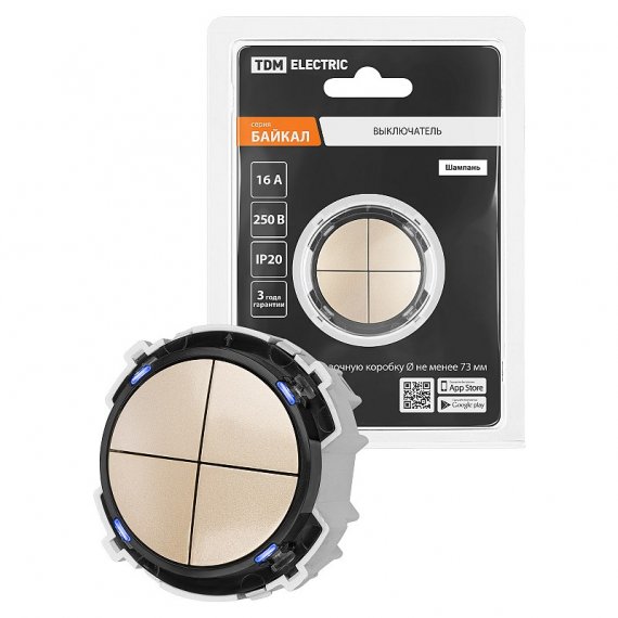 Фотография товара 'Tdm SQ1819-0528 Выключатель 4-кл. 16А 250В кнопочный механизм шампань, "Байкал"'