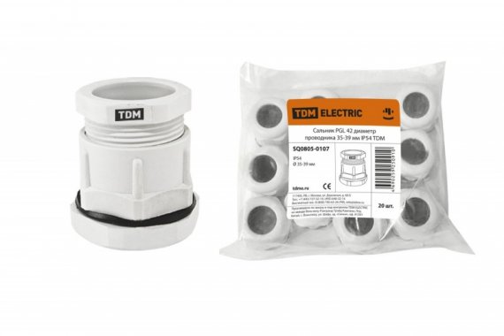 Фотография товара 'Tdm Сальник PGL 42 диаметр проводника 35-39 мм IP54 SQ0805-0107'