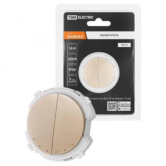 Фотография товара 'Tdm SQ1819-0533 Выключатель 2-кл. 16А 250В шампань, "Байкал"'