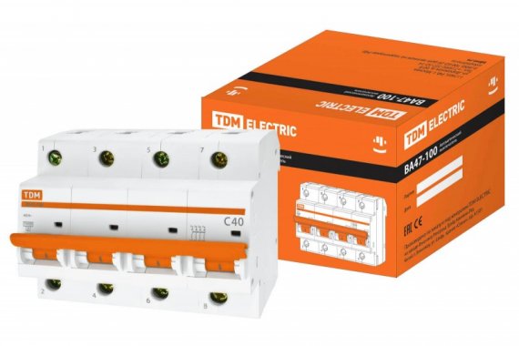 Фотография товара 'Tdm Автоматический выключатель ВА47-100, 4Р, 40А SQ0207-0084'