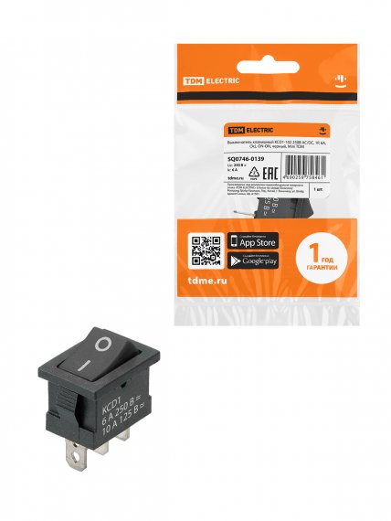 Фотография товара 'Tdm SQ0746-0139 KCD1-102 250В AC/DC, 1P, 6А, (3с), ON-ON'