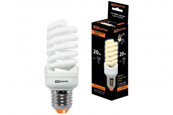 Фотография товара 'Tdm Лампа энергосберегающая КЛЛ-FSТ2-20 Вт-2700 К–Е27 КОМПАКТ (41х108 мм), SQ0323-0192'