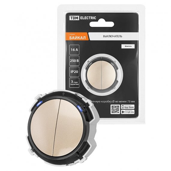 Фотография товара 'Tdm SQ1819-0524 Выключатель 2-кл. 16А 250В кнопочный механизм шампань, "Байкал"'