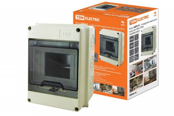 Фотография товара 'Tdm Бокс ЩРН-П-5 модулей навесной пластик IP65 SQ0908-0001'