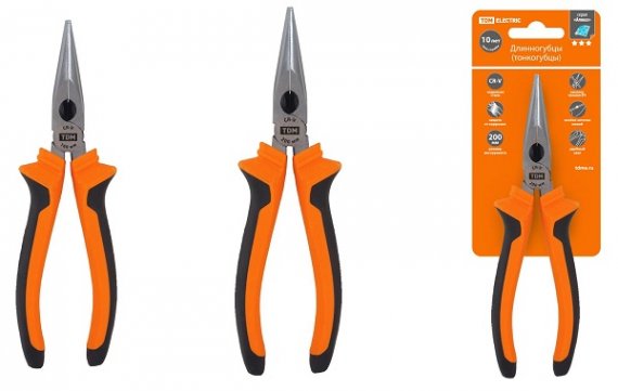 Фотография товара 'Tdm Длинногубцы (тонкогубцы), с двухкомпонентными рукоятками, CR-V сталь SQ1011-0204'