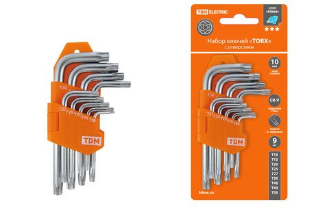 Фотография товара 'Tdm Набор ключей "TORX" с отверстием SQ1021-0102'