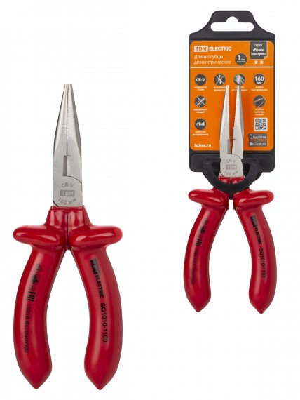 Фотография товара 'Tdm Длинногубцы диэлектрические, 160 мм, 1000 В, CR-V, «ПрофиЭлектрик», SQ1010-1103'