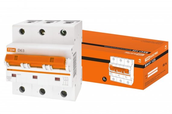 Фотография товара 'Tdm Автоматический выключатель ВА47-125, 3Р, 63А SQ0208-0033'
