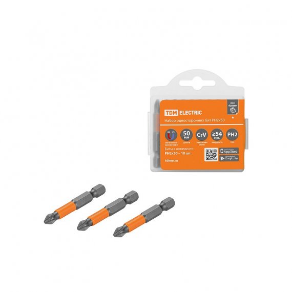 Фотография товара 'Tdm SQ1019-0342 Набор бит PH2x50, односторонних, сталь CrV, Е 1/4"'