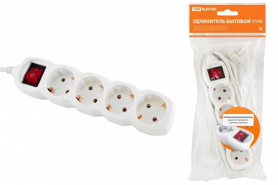 Фотография товара 'Tdm Удлинитель бытовой У04В выключатель, 4 гнезда SQ1303-0110'