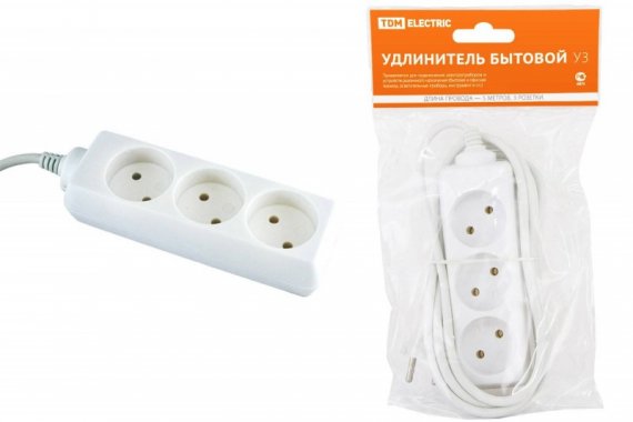 Фотография товара 'Tdm Удлинитель бытовой У3 3 гнезда SQ1303-0202'