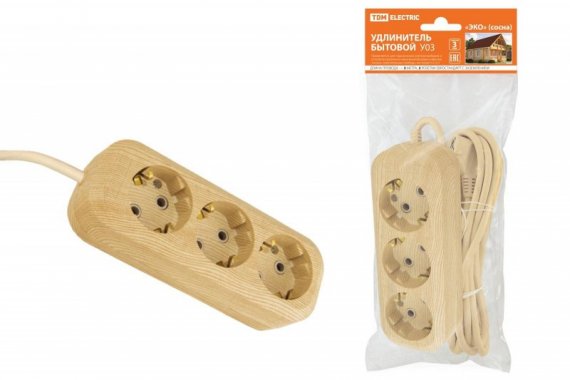 Фотография товара 'Tdm Удлинитель бытовой У03 3 гнезда, 3метра SQ1303-2001'