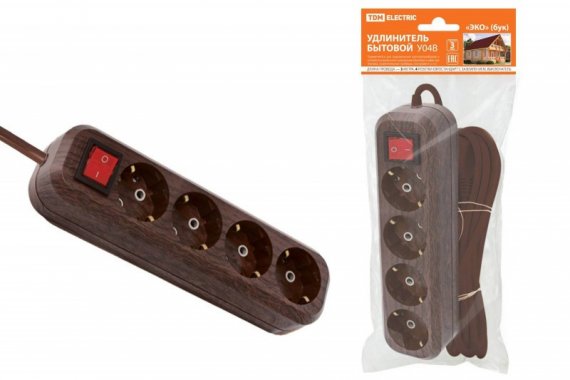 Фотография товара 'Tdm Удлинитель бытовой У04В выключатель, 4 гнезда, 3метра SQ1303-3111'