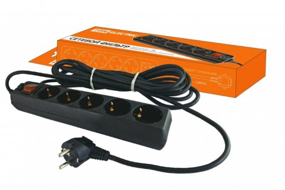 Фотография товара 'Tdm Сетевой фильтр СФ-05В выключатель, 5 гнезд SQ1304-0002'